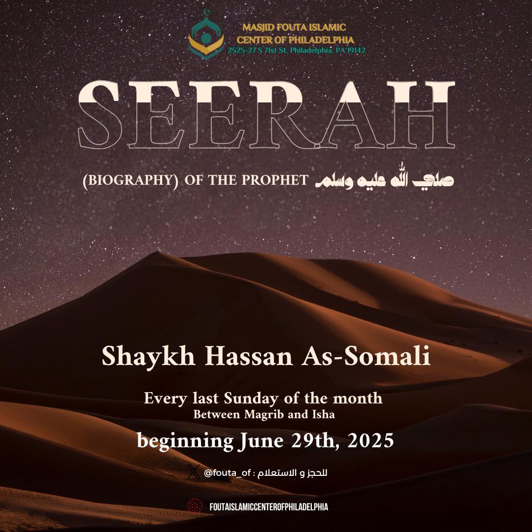 Fouta Islamic Center Of Philadelphia (@fouta_of) on Twitter photo We are pleased to announce a very special new monthly class for our community with our beloved teacher Shaykh Hassan As-Somali <a href="/hikmahpubs/">Hikmah Publications</a> . Everyone is welcome inshaAllah We are pleased to announce a very special new monthly class for our community with our beloved teacher Shaykh Hassan As-Somali <a href="/hikmahpubs/">Hikmah Publications</a> . Everyone is welcome inshaAllah