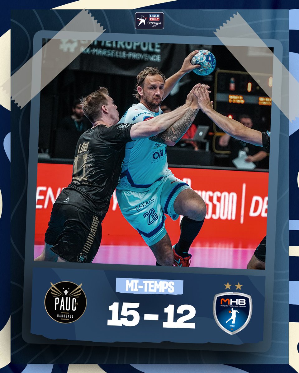 [#LiquiMolyStarLigue - J30] 

⏸️ Le <a href="/mhbofficiel/">Montpellier Handball</a> est mené à la mi-temps à <a href="/pauchandball/">PAUC HANDBALL</a> : 15-12

📲 Direction le site internet du #MHB pour les stats et le Live scoring de la seconde période ➡️ urlr.me/wpsnxN