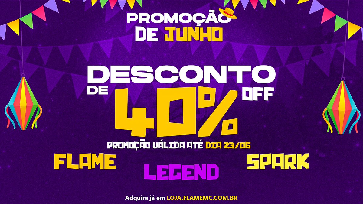 🌽 𝗔𝗥𝗥𝗔𝗜𝗔𝗟 𝗗𝗘 𝗢𝗙𝗘𝗥𝗧𝗔𝗦

𝘖 𝘤𝘭𝘪𝘮𝘢 𝘥𝘦 𝘧𝘦𝘴𝘵𝘢 𝘫𝘶𝘯𝘪𝘯𝘢 𝘤𝘩𝘦𝘨𝘰𝘶 𝘤𝘰𝘮 𝘵𝘶𝘥𝘰 𝘯𝘰 𝘍𝘭𝘢𝘮𝘦!

Garanta até 𝟰𝟬% 𝗢𝗙𝗙 em Ranks LEGEND, FLAME, SPARK e outros itens. 🔥 

🕒 Promoção válida até 𝟮𝟯/𝟬𝟲.

🛒 Acesse: loja.flamemc.com.br