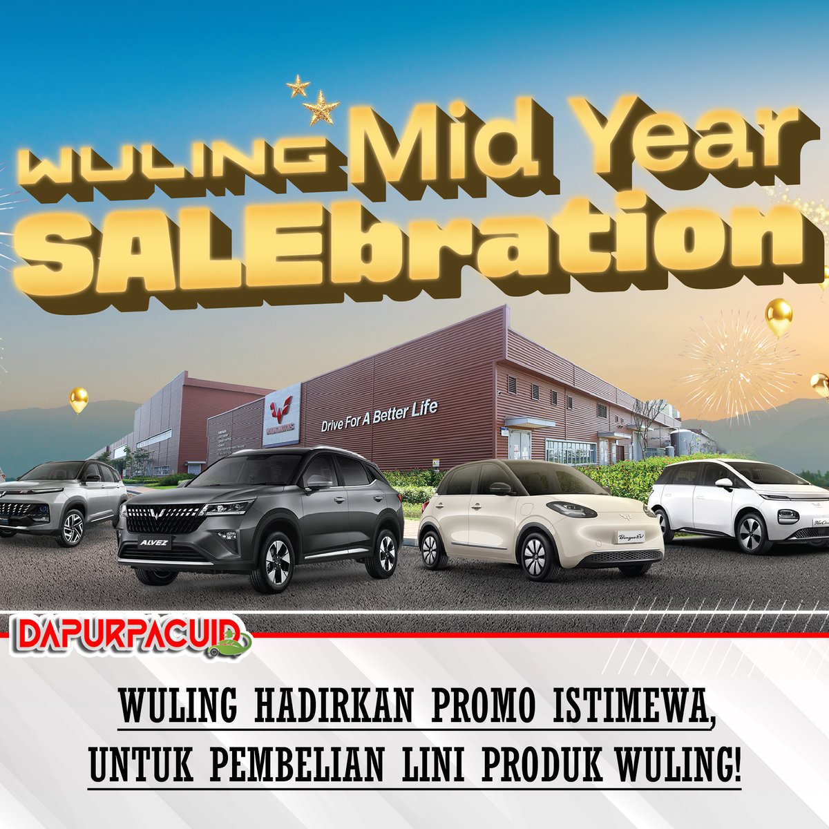 Dapurpacu_id's tweet image. Wuling Motors (Wuling) kini menghadirkan promo istimewa yang bertajuk “Wuling Mid Year SALEbration. Program ini berlaku secara nasional di sepanjang bulan Juni, mencakup seluruh lini produk Wuling.

#wulingindonesia #wulingcloudev #newcloudev #cloudev #airev #almaz #alves