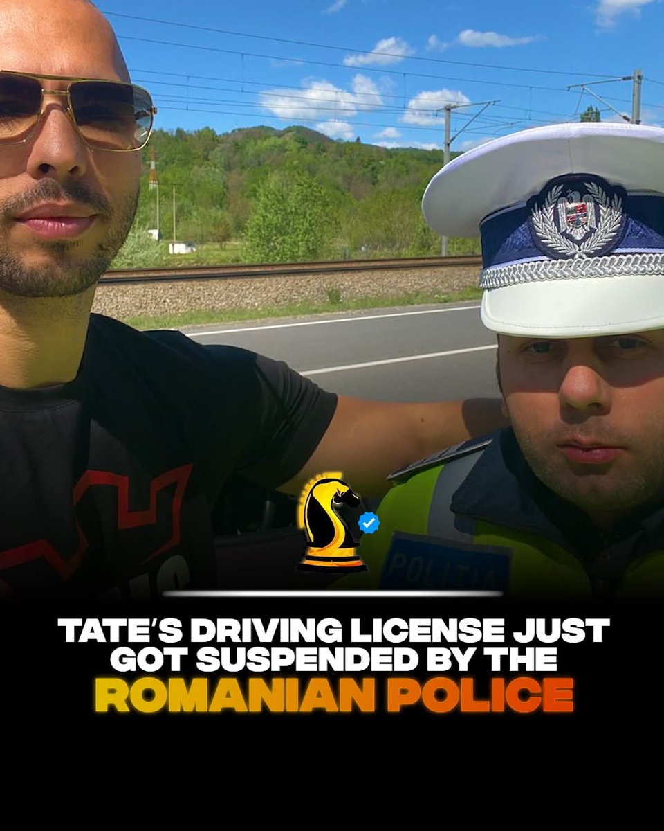 🚨🇷🇴#BREAKING: Andrew Tate's driving license was suspended by Romanian police 💔

He was also issued a fine — but as a multi-millionaire, the financial impact is irrelevant.

While the news is making headlines, Tate remains completely unbothered. 😁