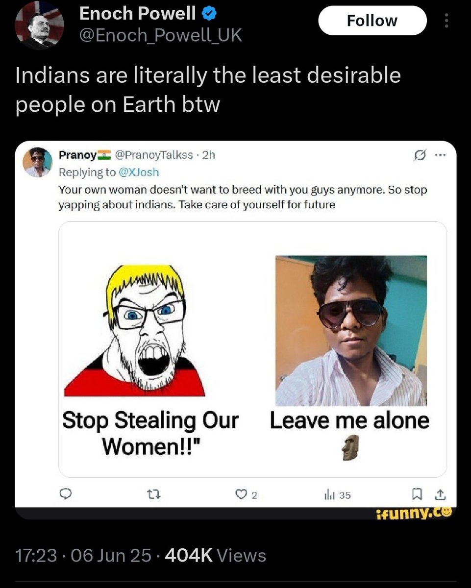 Enoch Powell stan account being anti-Indian, LARP fail. Do the reading next time.