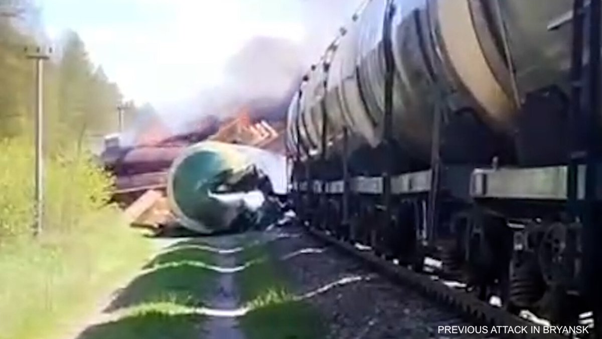 TRAINING DAY:  Ukraine targeted a Russian locomotive hauling a column of tanks and armored vehicles.  After disabling the locomotive, UKR drones swarmed the flat cars, destroying 13 main battle tanks.