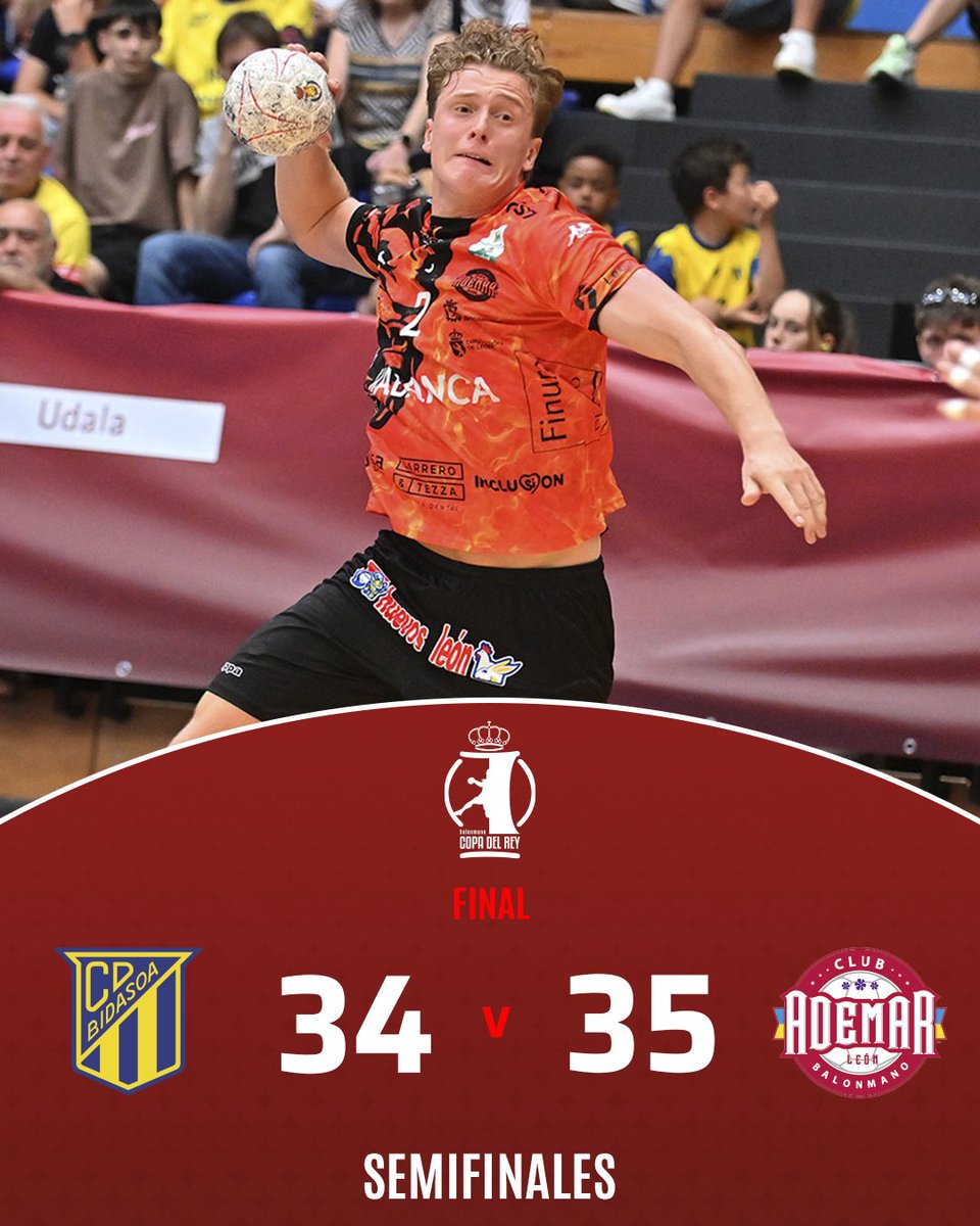 🏆 #CopaRey2025

📌 Semifinal
🏟 Polideportivo Artaleku 

⏱ 70’ - Final

🆚 <a href="/CDBidasoaIrun/">CD Bidasoa Irun</a> 34-35 <a href="/ADEMARLEON/">//Abanca Ademar León</a> 

📺 <a href="/teledeporte/">Teledeporte</a> 

🖊️ ¡Final en Artaleku! ¡El equipo de Dani Gordo se hizo fuerte en la prórroga y se enfrentará mañana al <a href="/FCBhandbol/">Barça Handbol</a>! 

▶️ <a href="/Irun_informa/">Irun_informa</a> | <a href="/Gipuzkoa/">Gipuzkoa</a>