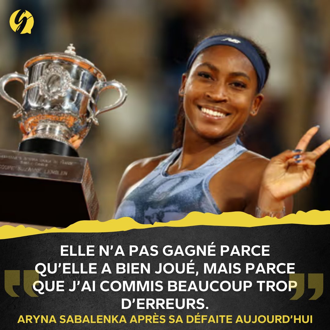 GameSetAndTalk's tweet photo. ARYNA SABALENKA 🇧🇾 PAS FAIR-PLAY ENVERS COCO GAUFF 🇺🇸 ? 🥶

En conférence de presse, la N°1 mondiale a fait des déclarations assez surprenantes. 😅

🗣️ "Si Iga Swiatek 🇵🇱 m'avait battu l'autre jour, je pense qu'elle aurait remporté cette finale". 

"Elle n'a pas gagné parce qu'elle a joué incroyablement, mais parce que j'ai commis trop d'erreurs". 

Vous en pensez quoi ? La Biélorusse a-t-elle manqué de respect à l'Américaine ? 🤨

#RolandGarros
