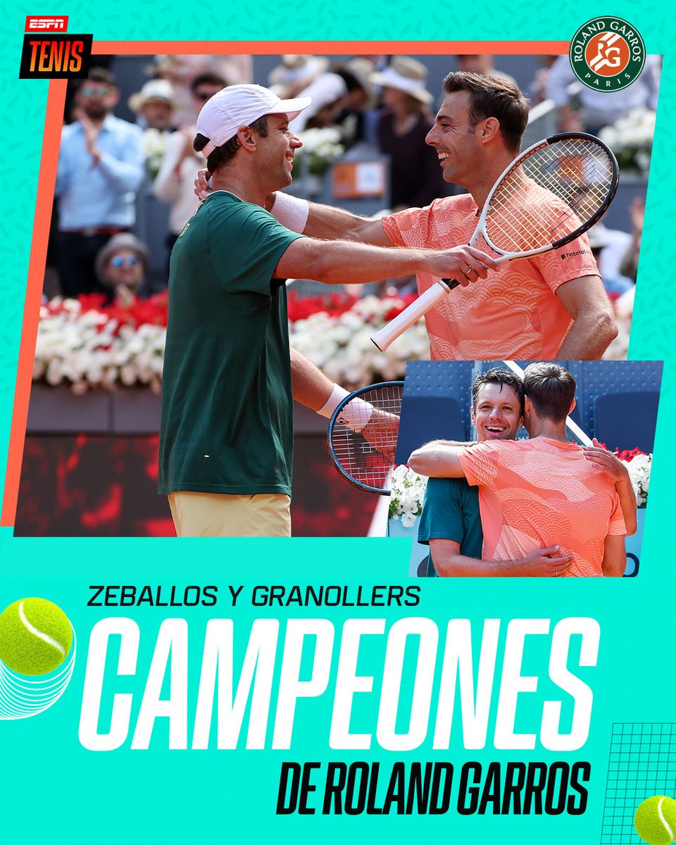 ¡LEYENDAS EN PARÍS! 🏆

🇦🇷 Zeballos y 🇪🇸 Granollers se coronaron campeones de #RolandGarros por primera vez tras derrotar a 🇬🇧 Salisbury y 🇬🇧 Skupski por 6-0, 6-7 (5) y 7-5.

✅ 12 títulos juntos. Hoy, el más especial de todos. 🙌