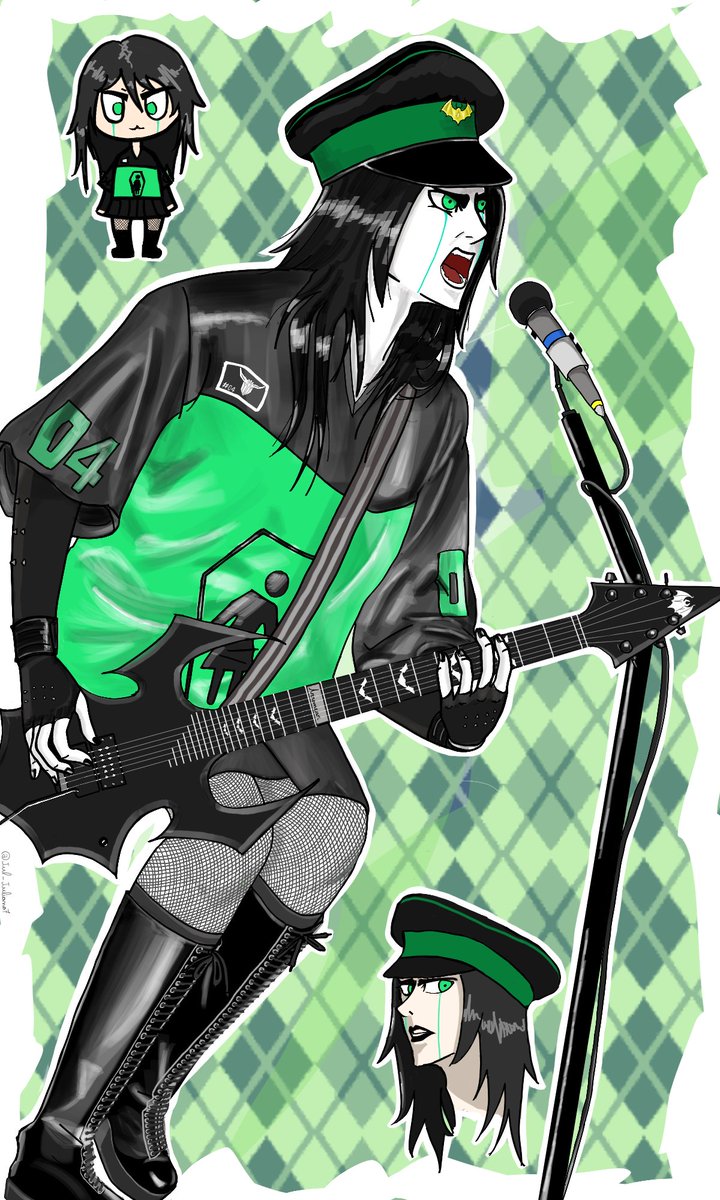 Rockstar ulquiorra but I dressed him like joey jordison from murderdolls!💚❤️ (specifically that picture where joey is wearing a pleated skirt, loose shirt and platform boots) 

#BLEACH #Ulquiorra