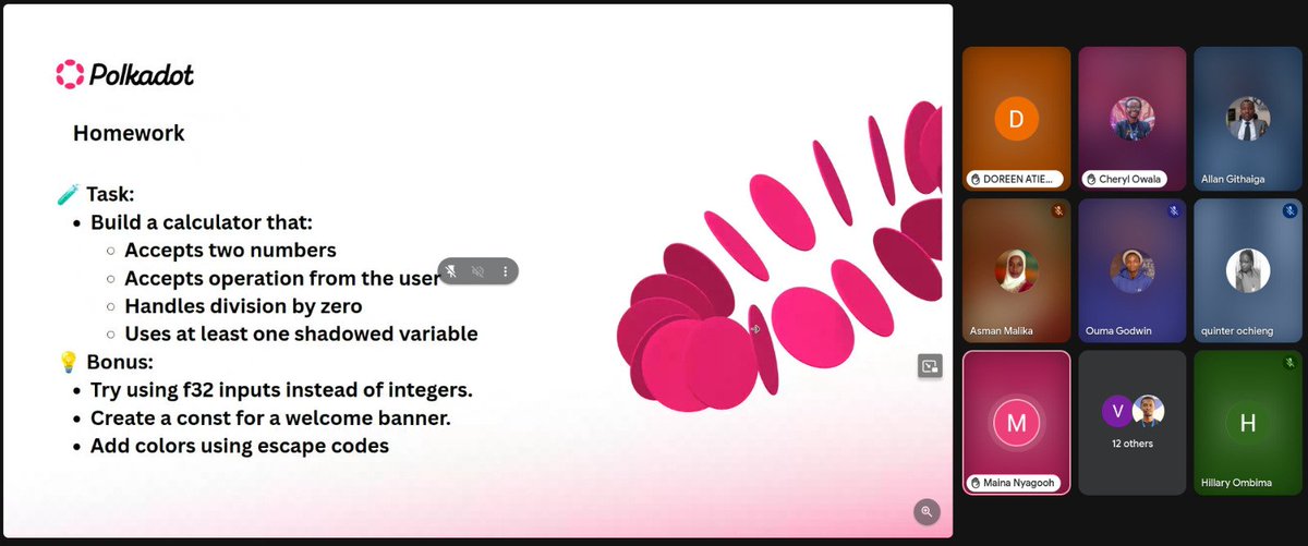 Gitonga2050's tweet image. 2nd Day of learning #rustlang with @OwalaCheryl and @robinsoncodes !
We covered data types and math operations! 
Join us by sharing your solution for the take-away below! 
@PolkadotAfrica