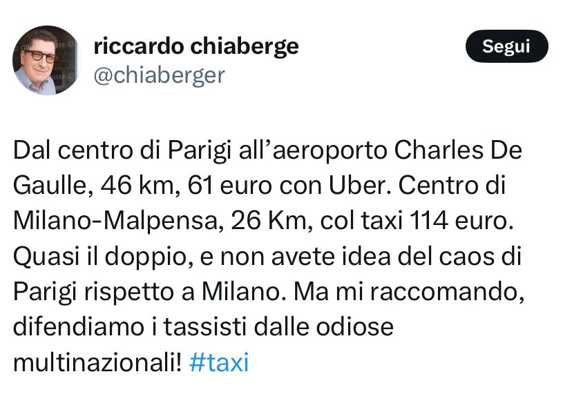 Chi spiega al comunista zetatiellista medio che quanto costa il taxi per Malpensa o CDG è un problema che riguarda solo loro?