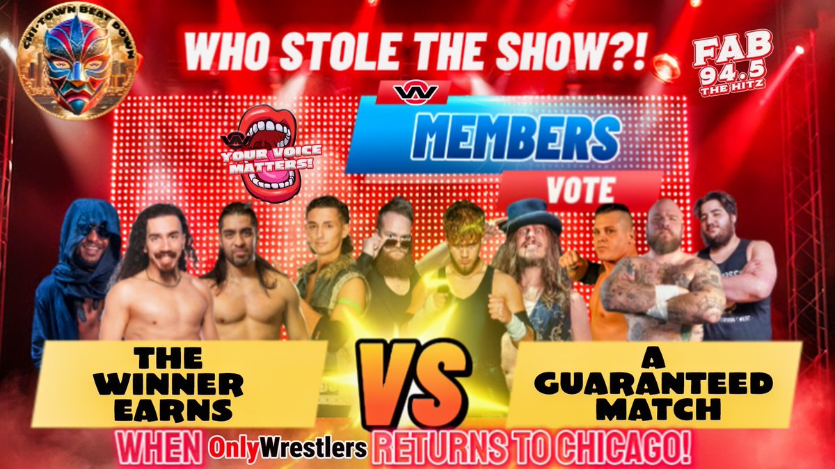 OW_Association's tweet photo. **WHO STOLE THE SHOW? Cast Your Vote for Chicago's Top Wrestler!** It’s time for you to weigh in on which local talent truly stole the show! Now, we want to know which Chicago area wrestler impressed you the most! Vote at: https://t.co/p3RVJIJLvZ https://t.co/XESBq8x7jA