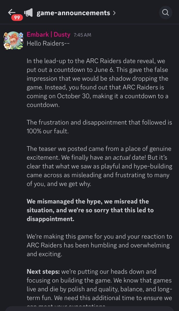 AnthonyKongphan's tweet image. As much as I was excited w everyone else. I am glad they are being transparent &amp;amp; props to them for taking their time to release a Masterpiece.

Devs that make sure every angle of the game is polished by release is a huge W in my book.

@EmbarkStudios @ARCRaidersGame