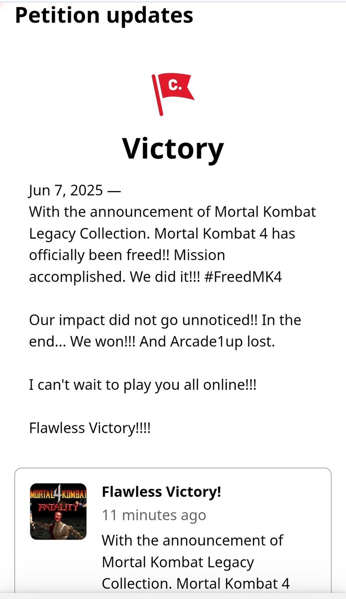 We1come2die's tweet photo. Mission accomplished Thank you all for the support in the #FreeMK4 movement. With the announcement of Mortal Kombat Legacy Collection MK4 has officially been released!!!#FreedMK4 https://t.co/hEGa4n5tNh