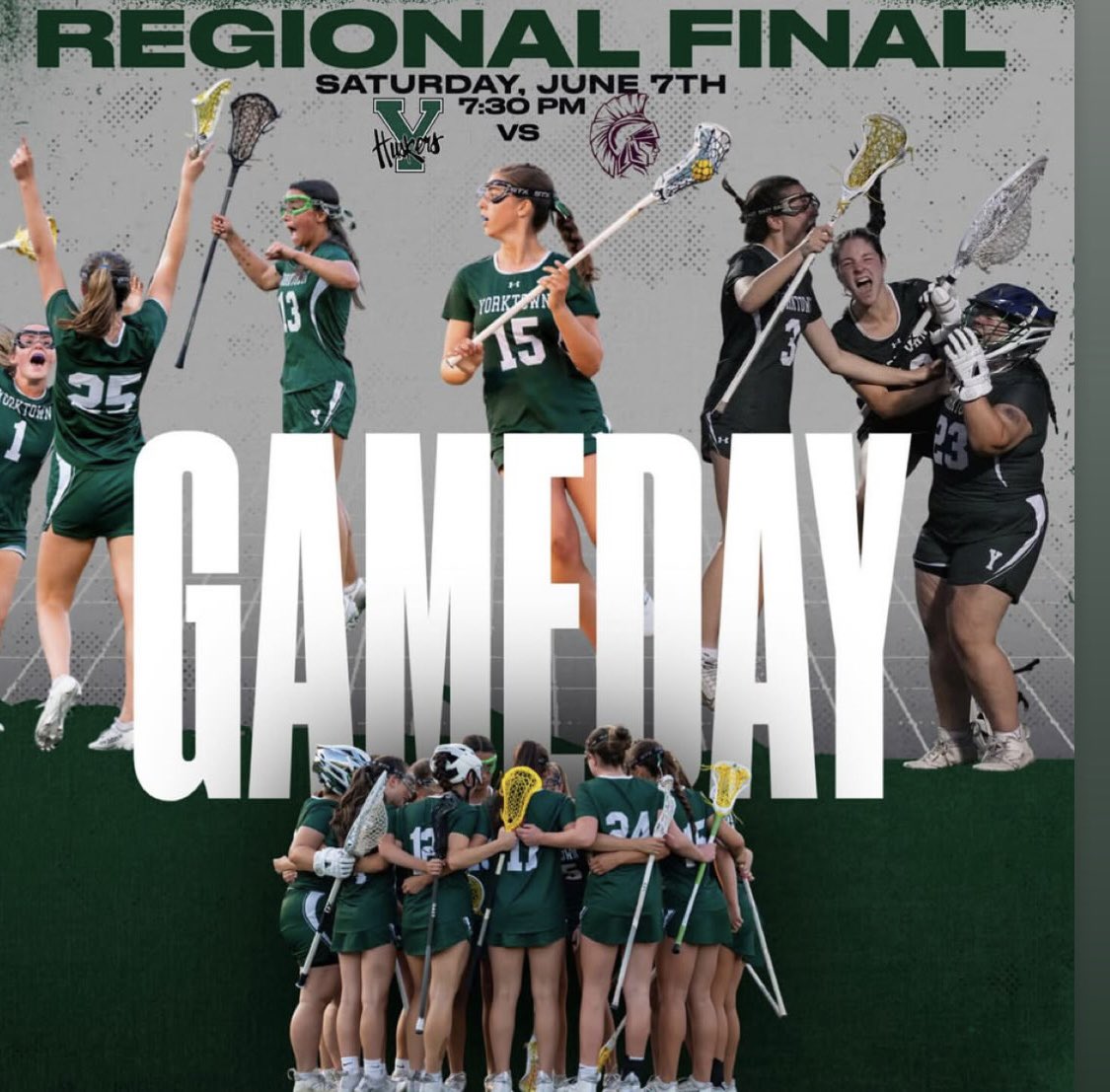 It’s Game Day! Yorktown travels to Lakeland HS as the Home team (white) vs Garden City in the Class B Regional Final! 7:30pm start. 
Be there to support 🙌🏻