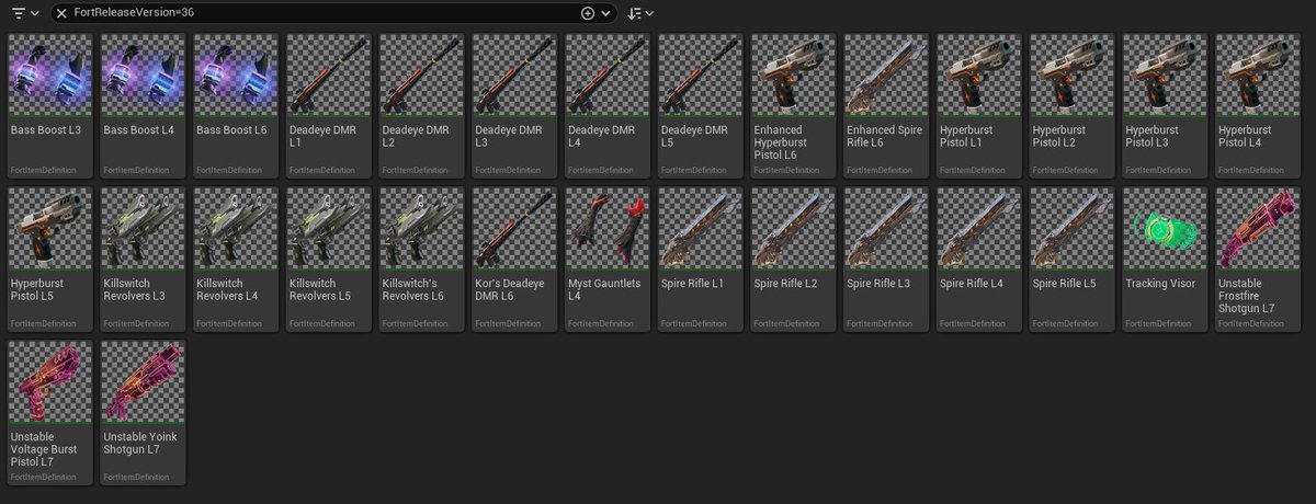 Remember to find these new weapons you can search for "FortReleaseVersion=36" #UEFN
