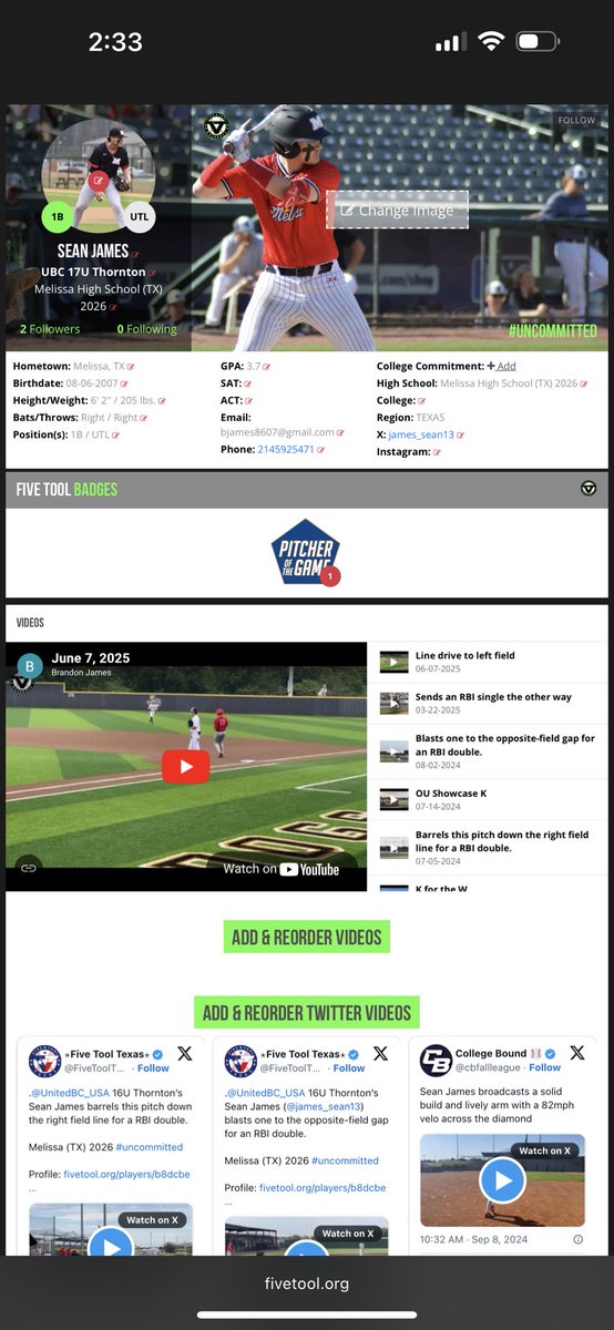 Link below to Nugget’s V Tool profile. He is on a mission this Summer and is taking it VERY personal considering certain circumstances, especially considering this Summer is incredibly important when it comes to playing baseball at the college level. Proud of all the hard work he