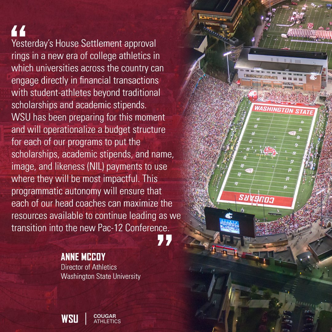 A statement from WSU Director of Athletics Anne McCoy on the House settlement.

#GoCougs
