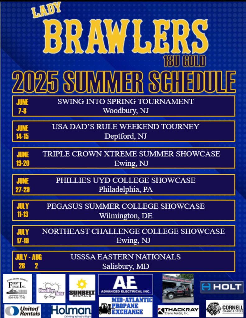 Full summer schedule with <a href="/LB18uGold/">GC Lady Brawlers 18u Gold (formerly 18u Futures)</a> !!