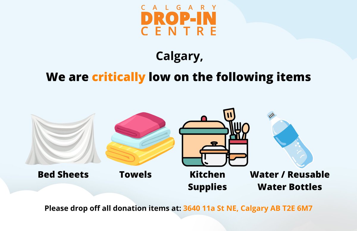 We need your help Calgary! We are currently low on critical items and we need your help.

Please donate all items to our donation center at 3640 11a St NE, Calgary, AB T2E 6M7.
 
Please also click the link below to see our Amazon wish list!
amazon.ca/hz/wishlist/ls…