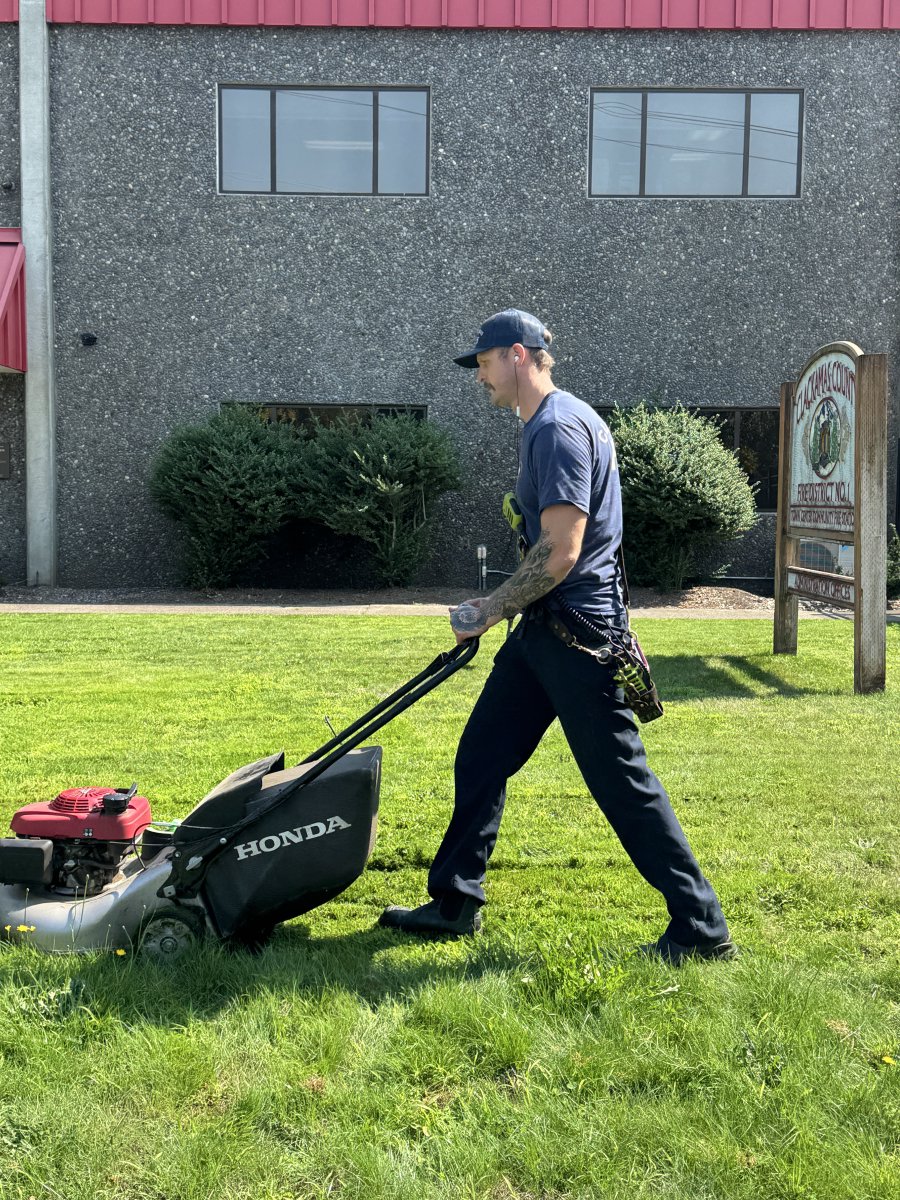 clackamasfire's tweet photo. Be #WildfireAware and do what you can to prevent sparking an unintended wildfire this summer. Lawn mowers are designed to mow lawns, not weeds or dry grass. Metal blades striking rocks can create sparks and start fires. Never mow, if it’s windy or excessively dry! Use caution. https://t.co/DJjfL0nbKA