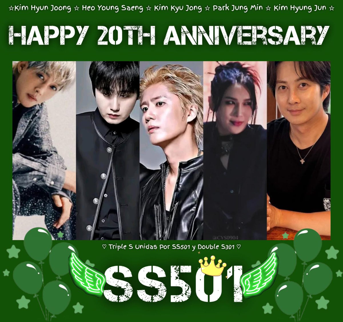 KazokMexicoFc's tweet photo. 💚¡HAPPY 20TH ANNIVERSARY DEBUT SS501! 💚

#SS501 #TRIPLES #five_o_one
#ss501_20th_anniversary
#triples_20Yrs_With_SS501

#fc_kazok_méxico 
#kazok_support_latam 
#KimHyunJoong
#heoyoungsaeng #KimKyuJong  
#ParkJungMin #kimHyunJun https://t.co/oRrrpEEaZ7