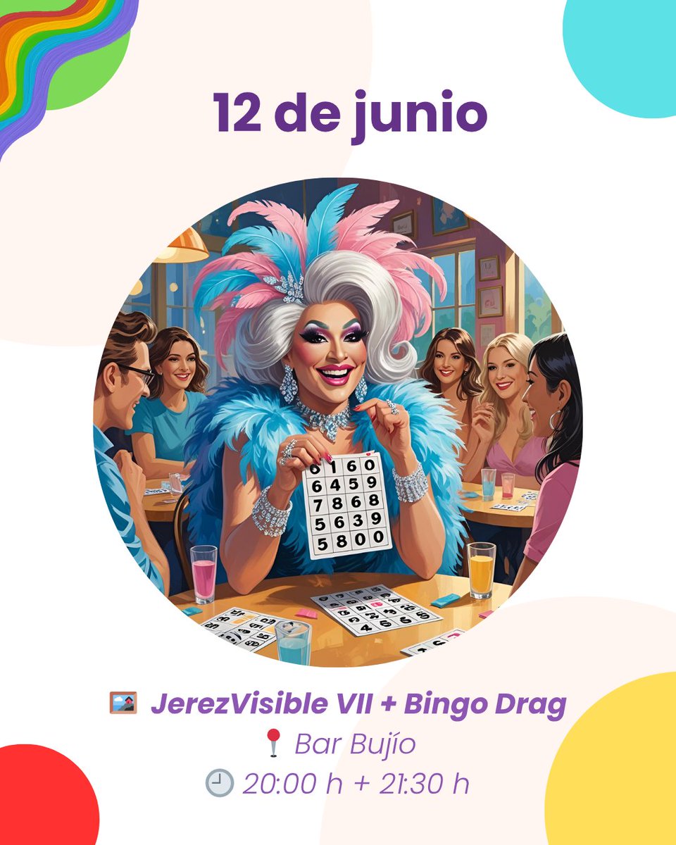 JereLesGay's tweet photo. ➡️ 𝗠𝗶𝗲́𝗿𝗰𝗼𝗹𝗲𝘀 𝟭𝟭 𝗷𝘂𝗻𝗶𝗼:
¿Eurovisión + Drag Queens + Orgullo? ¡Una noche mágica en La Librería!

➡️ 𝗝𝘂𝗲𝘃𝗲𝘀 𝟭𝟮 𝗷𝘂𝗻𝗶𝗼:
🖼️ Exposición de arte LGTBIQAP+ andaluz + #BingoDrag en un mismo espacio.
Nos vemos, nos reímos, nos celebramos. 🎱 https://t.co/rn2mW48CVu