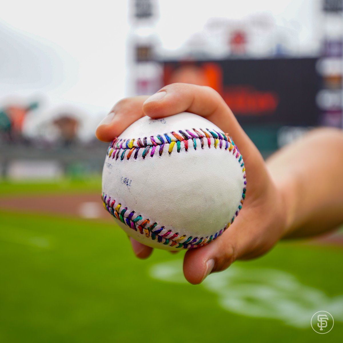 Today, the #SFGiants are proud to participate in a new tradition around baseball as we take our turn with the very first “Pride Ball.” This one-of-a-kind ball was hand-stitched using rainbow thread to symbolize the way baseball brings communities together and is traveling to
