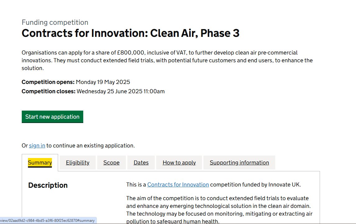 Anne Marie 💜 (@annesmithmcc) on Twitter photo This is hopeful 👏
<a href="/GOVUK/">GOV.UK</a> are offering 8 #CleanAir projects between £75K-100K in funding.
The deadline for applications is 25th June 2025.
Calling all the amazing clean air people in the UK with the innovative ideas! 🙏
Apply here:
…for-innovation-funding.service.gov.uk/competition/21… This is hopeful 👏
<a href="/GOVUK/">GOV.UK</a> are offering 8 #CleanAir projects between £75K-100K in funding.
The deadline for applications is 25th June 2025.
Calling all the amazing clean air people in the UK with the innovative ideas! 🙏
Apply here:
…for-innovation-funding.service.gov.uk/competition/21…