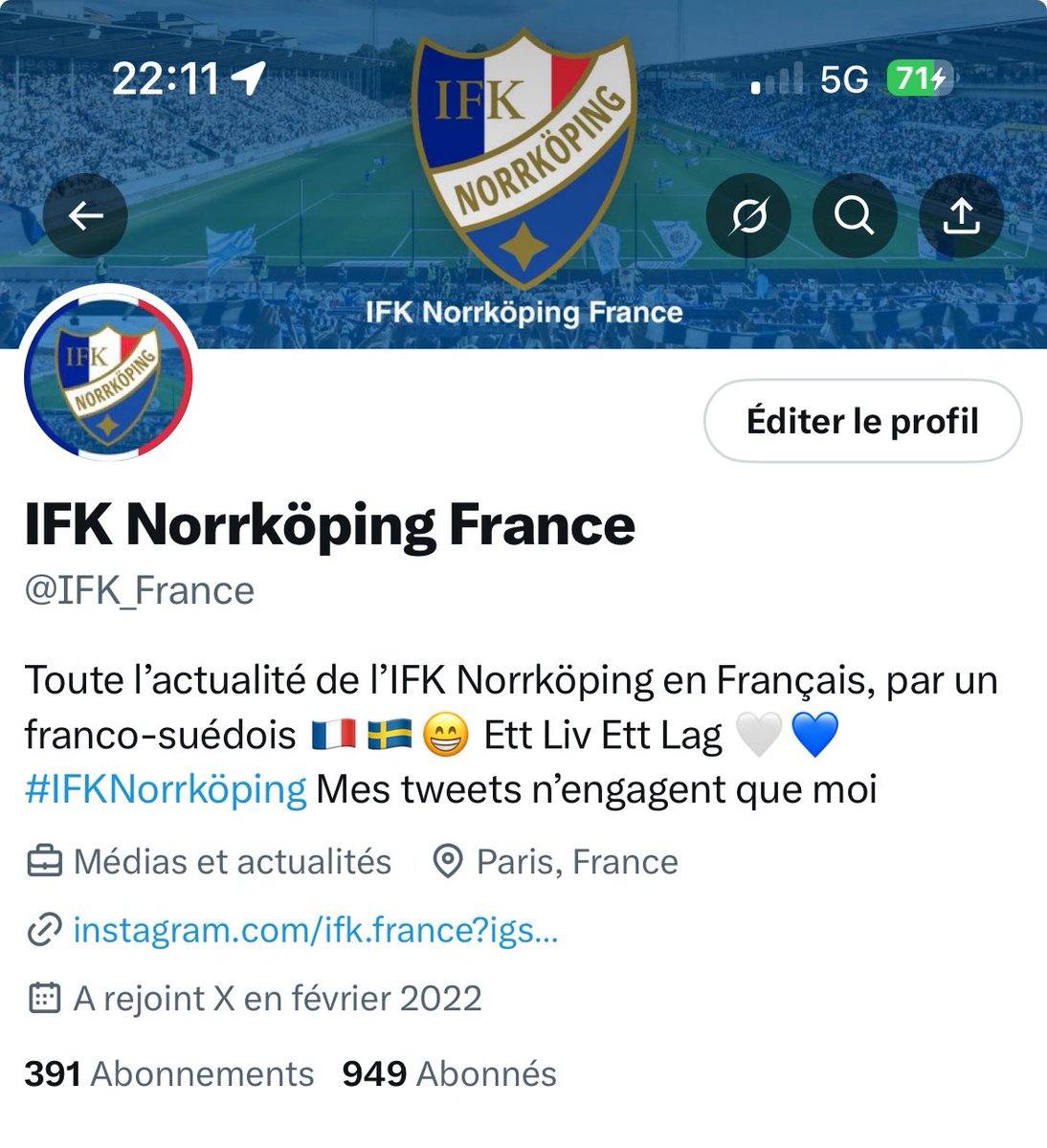 👋🏻🔜 Nous approchons des 1 000 abonnés sur X !

Un cap symbolique, certes, mais visuellement très satisfaisant ! 😁

🔔 Abonnez-vous si ce n’est pas déjà fait, pour suivre quotidiennement une actualité approfondie de l’IFK Norrköping, en français ✌🏻🤍💙