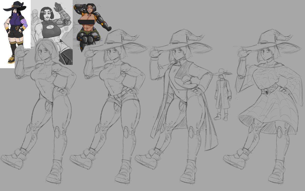 lazer_groove's tweet image. Hex got a new implanted frame, so I sketched her new look a bit.
Yeah, she's not a tall muscle babe anymore, you can cry about it.