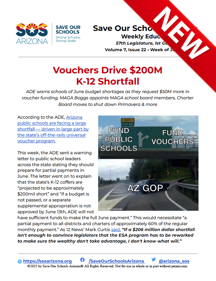 arizona_sos's tweet photo. 💸 Vouchers drive ADE shortfall, jeopardizing June payments for public schools
😡 New MAGA Maricopa Supt Boggs ignores districts, appoints MAGA school board members
➕ #AZLeg updates &amp; more!

Read it all in our #WeeklyEdReport 👉 https://t.co/yeTOJGVEmS https://t.co/8Lzijl0B18