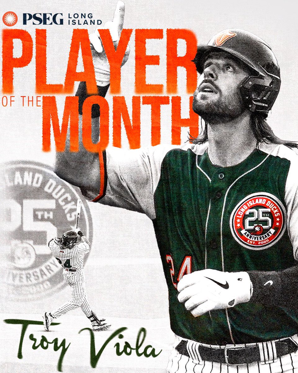 Long Island Ducks (@liducks) on Twitter photo Our Player of the Month for April/May, presented by <a href="/PSEGLI/">PSEG Long Island</a>, was third baseman <a href="/TroyViola08/">Troy Viola</a>!
The first-year Duck led the team in homers (9), RBIs (29), hits (33) & slugging percentage (.556) while playing in all 32 games. He also ranked third in the <a href="/AtlanticLg/">Atlantic League</a> in homers & RBIs Our Player of the Month for April/May, presented by <a href="/PSEGLI/">PSEG Long Island</a>, was third baseman <a href="/TroyViola08/">Troy Viola</a>!
The first-year Duck led the team in homers (9), RBIs (29), hits (33) & slugging percentage (.556) while playing in all 32 games. He also ranked third in the <a href="/AtlanticLg/">Atlantic League</a> in homers & RBIs