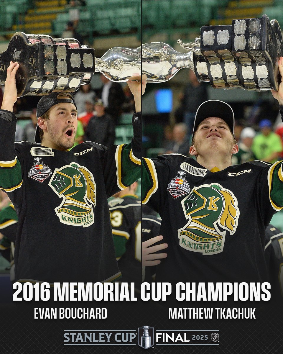 NHL (@nhl) on Twitter photo Evan Bouchard and Matthew Tkachuk won a Memorial Cup together with the <a href="/LondonKnights/">London Knights</a> nine years ago and are now facing off in yet another #StanleyCup Final. 👏
📺: <a href="/EdmontonOilers/">Edmonton Oilers</a> vs. <a href="/FlaPanthers/">Florida Panthers</a> Game 3 Monday at 8p ET on <a href="/NHL_On_TNT/">NHLonTNT</a>, <a href="/SportsonMax/">Sports on Max</a>, <a href="/Sportsnet/">Sportsnet</a>, and <a href="/TVASports/">TVA Sports</a> Evan Bouchard and Matthew Tkachuk won a Memorial Cup together with the <a href="/LondonKnights/">London Knights</a> nine years ago and are now facing off in yet another #StanleyCup Final. 👏
📺: <a href="/EdmontonOilers/">Edmonton Oilers</a> vs. <a href="/FlaPanthers/">Florida Panthers</a> Game 3 Monday at 8p ET on <a href="/NHL_On_TNT/">NHLonTNT</a>, <a href="/SportsonMax/">Sports on Max</a>, <a href="/Sportsnet/">Sportsnet</a>, and <a href="/TVASports/">TVA Sports</a>