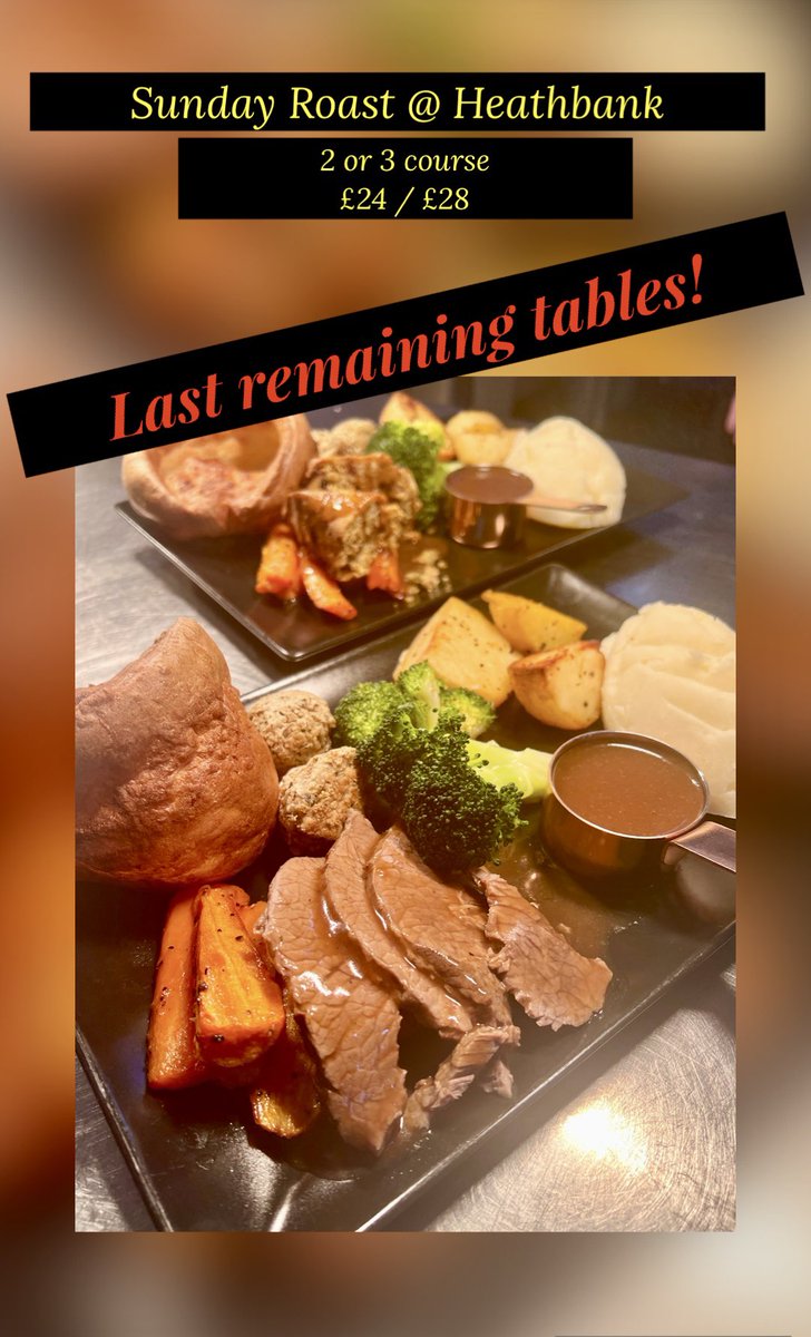 MarionMacNeil's tweet image. ❗️Limited table availability for Sunday roasts tomorrow❗️

Table slots remaining: 2pm, 3.30pm and 7pm. 

Book now!  DM or T. 01871890266 or 
email: info@barrahotel.co.uk