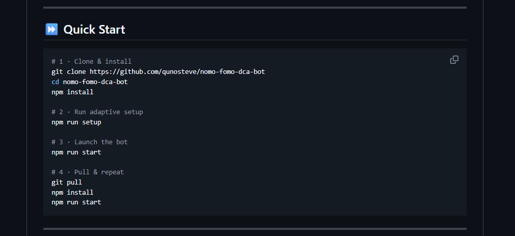 Set this bot up around 14 hours ago on MUSK/SOL with .2 SOL ($30). it has made around .05 SOL so far ($8). That's a 25% ROI in a little over half a day. 👀

 More config options to come but it's already pretty efficient. Look at the screenshot with quick start instructions.