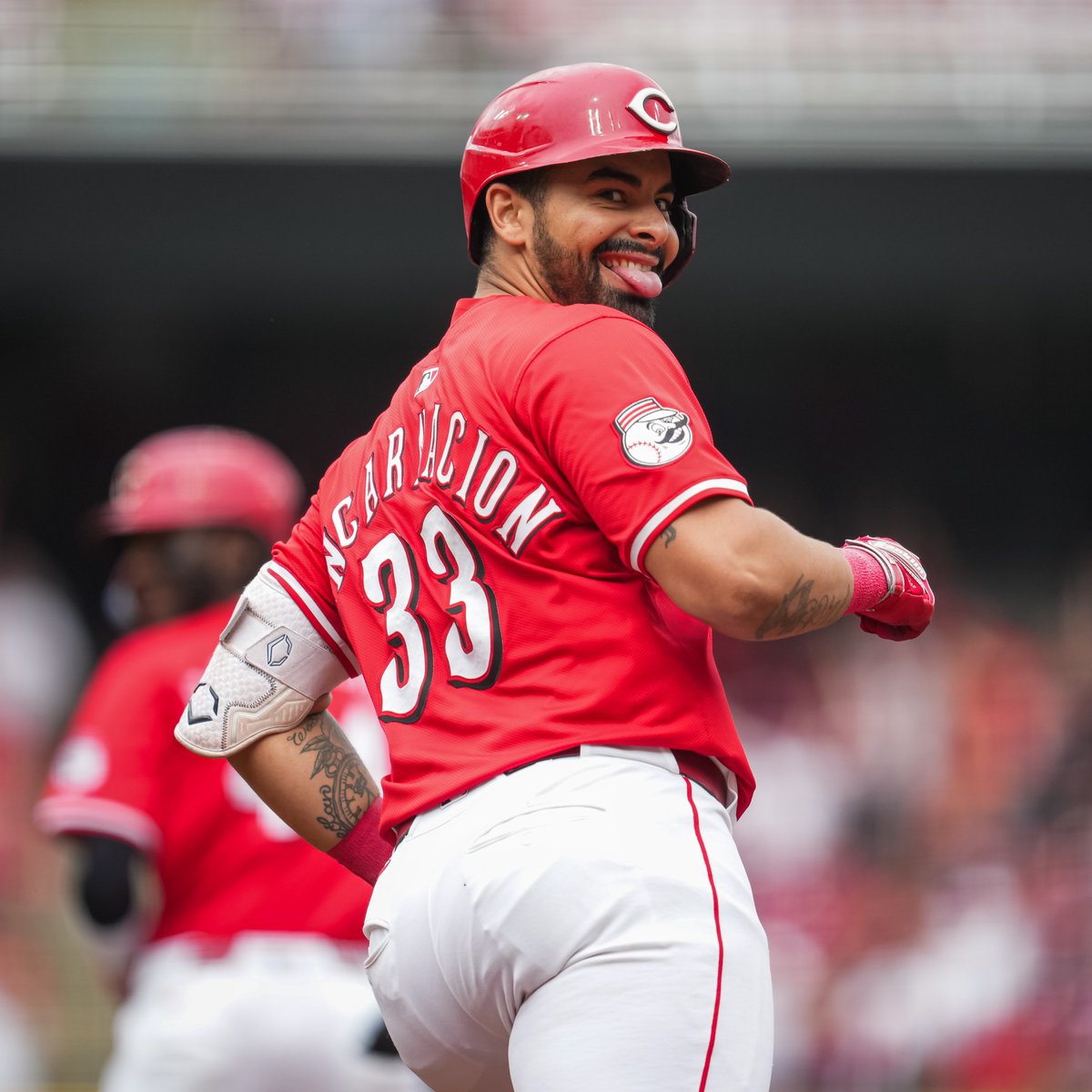Reds's tweet photo. 5-run first inning mood: https://t.co/3RMGduIScc