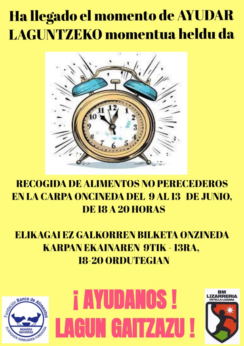 Primera recogida de alimentos para <a href="/Fundacion_BAN/">Fundacion_BAN</a>. Alimentos más necesarios: Aceite, Leche, conservas de pescado, legumbre y verdura cocida. Logicamente, no sé rechazará ningún otro alimento. Ayudanos/Lagun Gaitzazu 💛🖤💛🖤#GuerrerasSolidarias #BalonmanoLizarreria #ADNLizarreria
