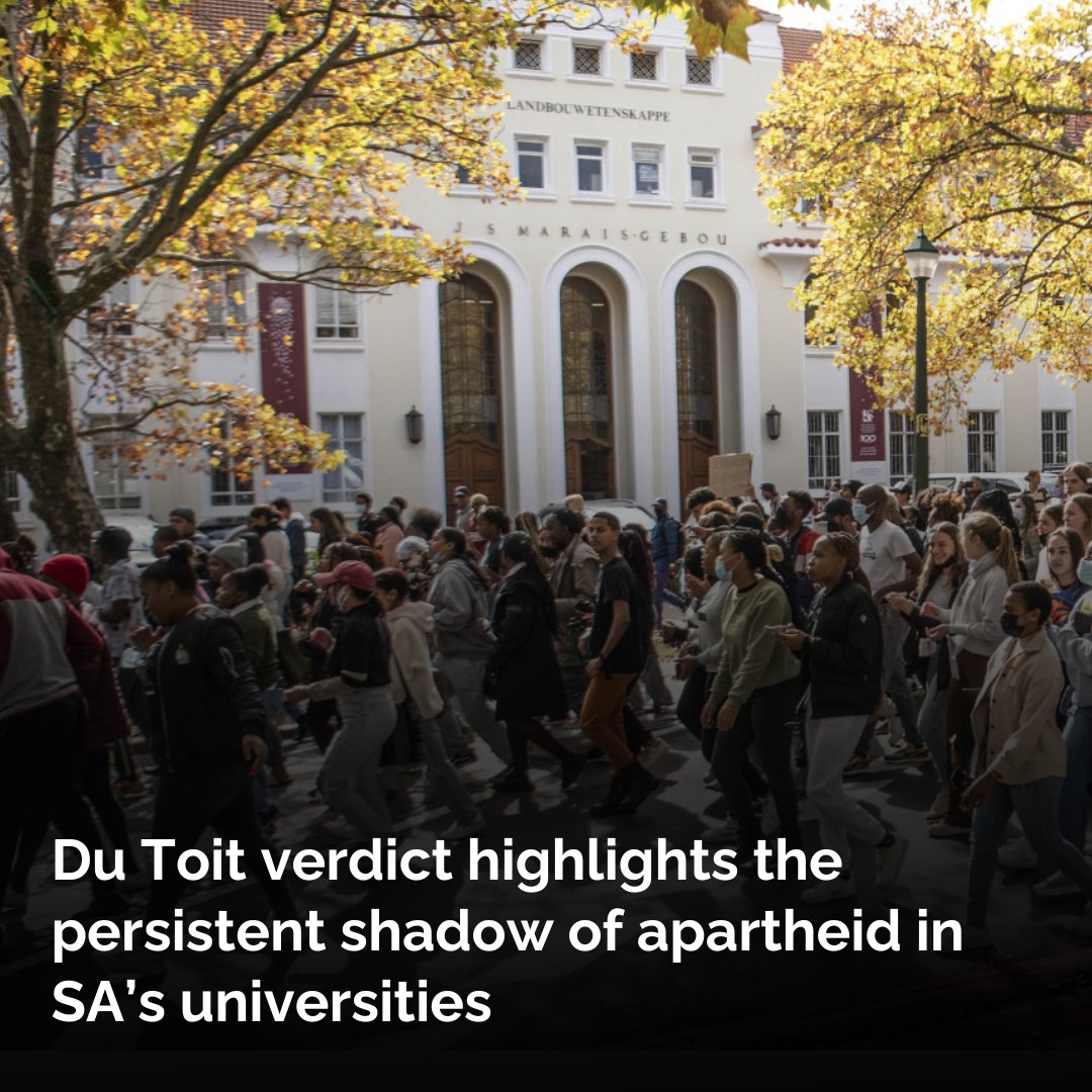 AVReQ_SU's tweet image. OPINION | "Du Toit and Ndwayana… are proxies for a deeper, unresolved confrontation between our country’s apartheid past and its unfulfilled democratic promise.” -Pumla Gobodo-Madikizela
🔗Link in bio to read the Op-Ed
#DuToitVerdict #HigherEd #Transformation #SouthAfrica