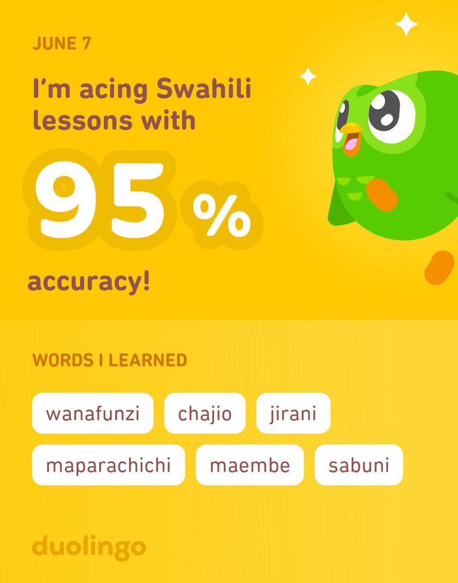 I’m learning Swahili on Duolingo! It’s free, fun, and effective.