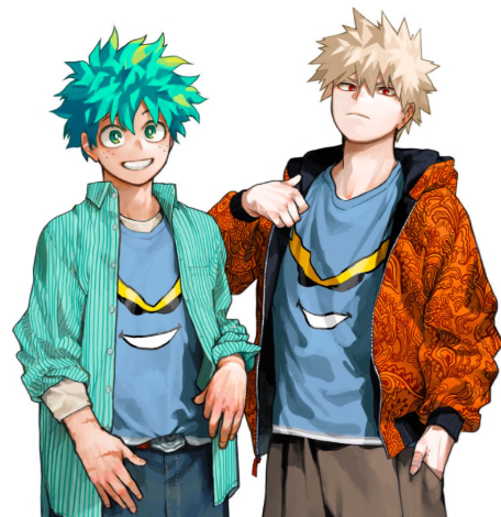 Ilustración de Deku y Bakugo para promocionar la camiseta con cara de All Might.
#MyHeroAcademia #BokuNoHeroAcademia