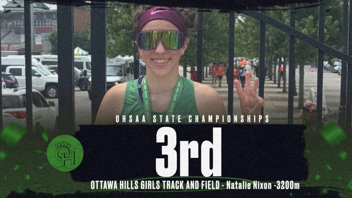 The 2024-2025 athletic season has come to an end for the Green Bears as Natalie Nixon wrapped it up with a 3rd place finish at the OHSAA Division 3 State Championships with a time of 11:06.18 #GreenBearNation