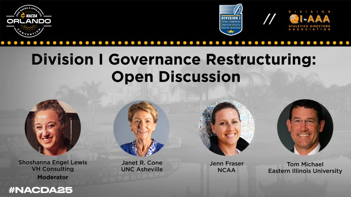 Join us at 5:50 in Crystal A-F for the "NCAA Division I Governance Restructuring Open Discussion"