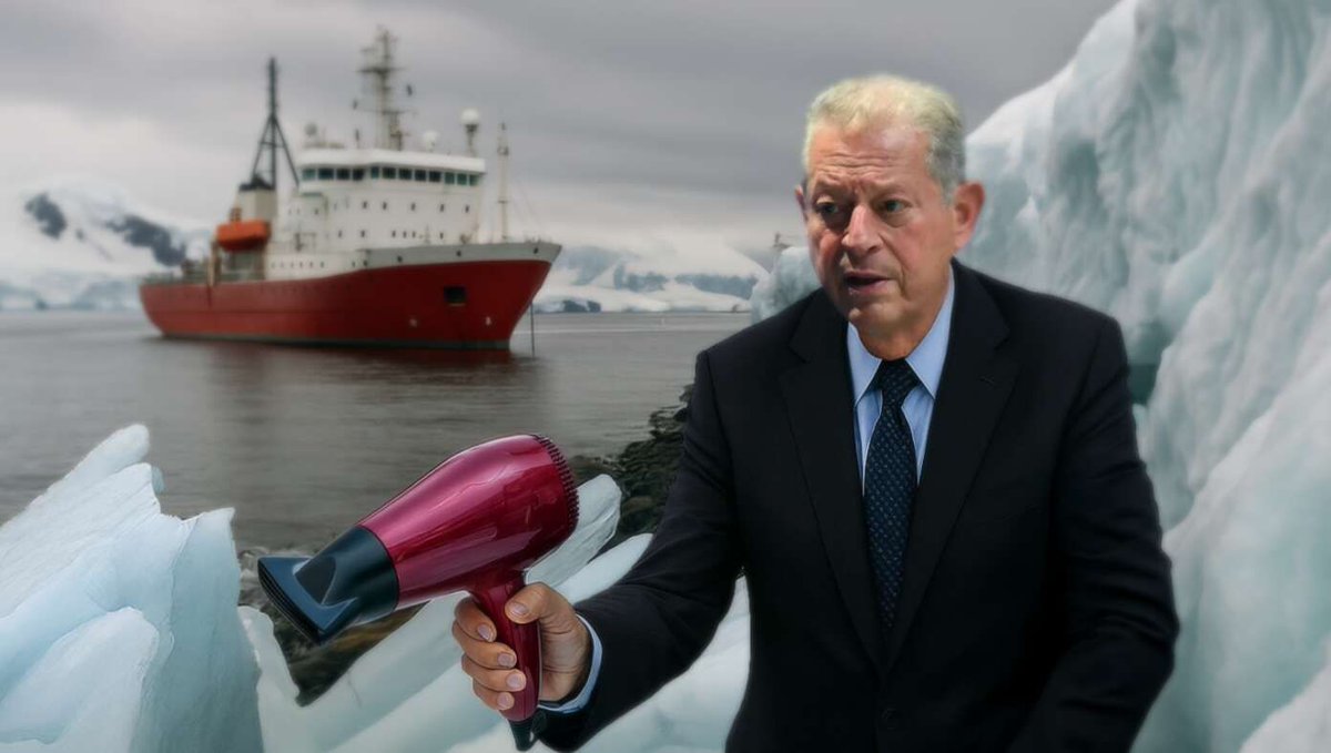 TheBabylonBee's tweet photo. Furious Al Gore Seen Blowing Hair Dryer At Ice Caps To Stop Them From Regrowing https://t.co/Rba36hH5VZ https://t.co/HU5MTIilEu