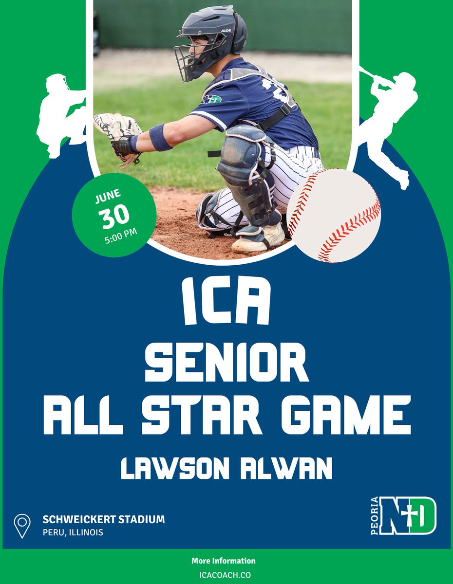 Congratulations to Lawson Alwan, senior catcher who was selected for the 48th annual Illinois Coaches Association All Star Game in Peru, Illinois, at Schweickert Stadium. The game will be on June 30 at 5 PM. Congratulations Lawson!
