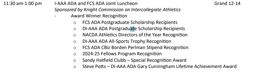 Come grab a bite at the Joint Luncheon with <a href="/FCSADA/">FCS ADA</a> sponsored by the <a href="/KnightAthletics/">Knight Commission</a>. See what we have in store below🔽