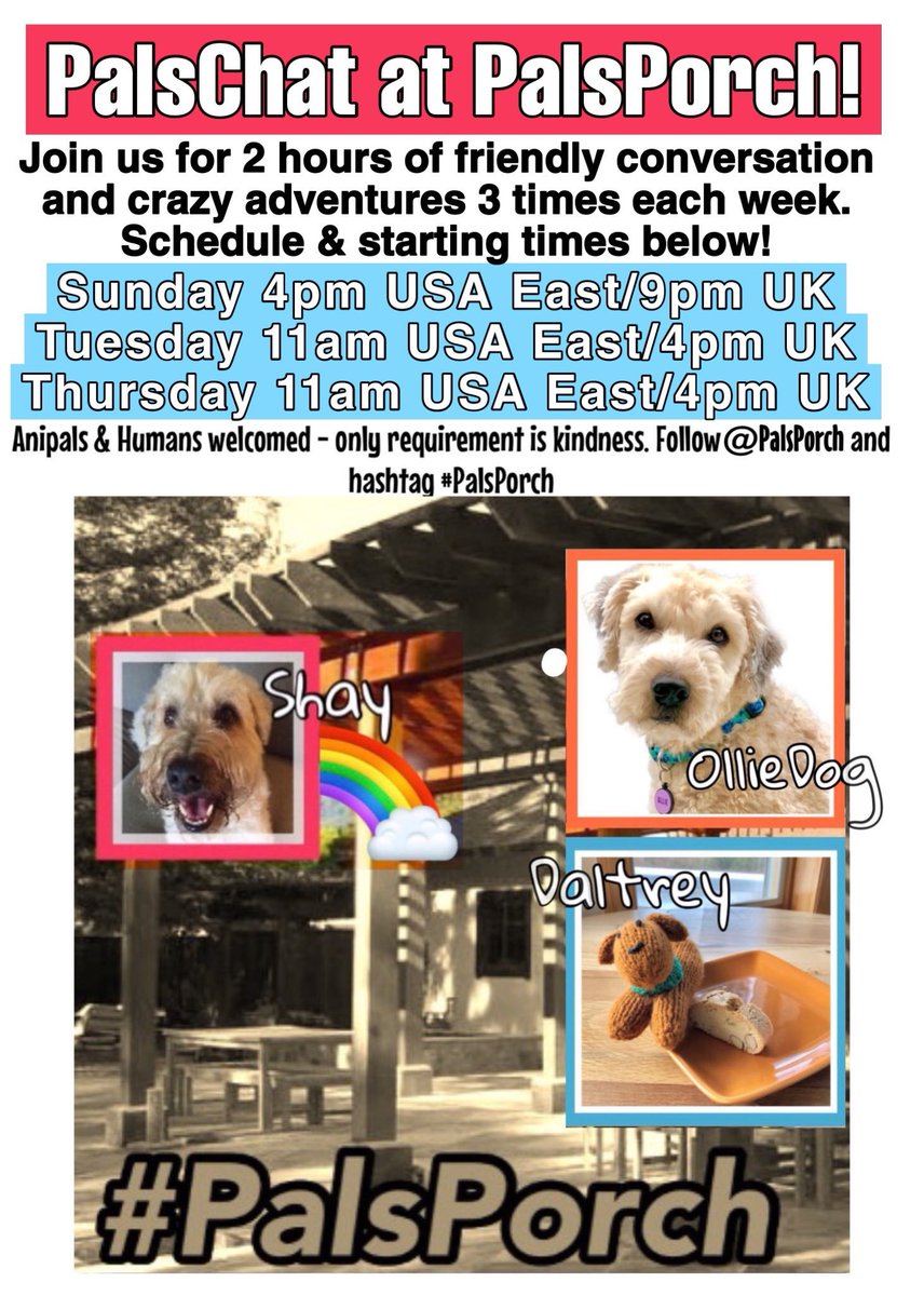 Everyone is welcome at #Palsporch
A place to share time and friendship on the porch.
Regular chats about what's happening outside your window and what's growing in your yard or neighbourhood.
See poster for Meeting times on Sunday, Tuesdays and Thursdays  #OTLFP