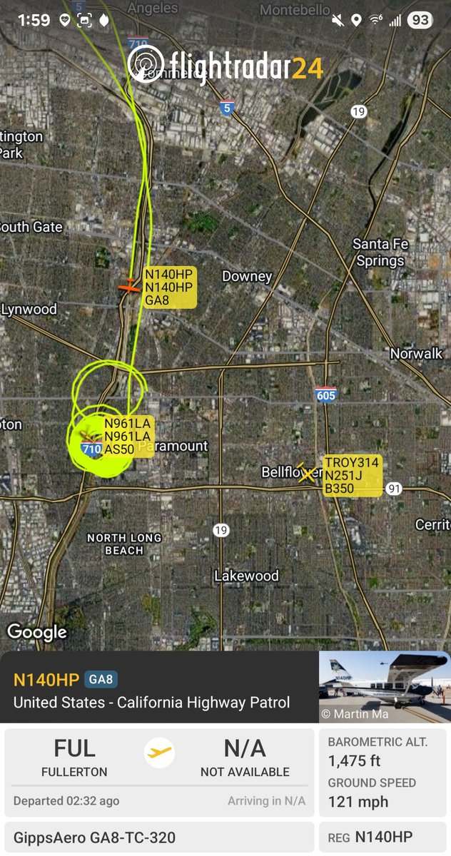 Borrowed7Time's tweet photo. Los Angeles: aircraft monitoring ongoing anti-ICE protests & clashes in Paramount:
LASD H125 N961LA #AD60D8
USCBP B350 N251J #A25BFD as TROY314
CHP GippsAero GA8-TC-320 N140HP #A0A36D
@sipjack1776 @LosAngeles_Scan @LAScanner https://t.co/icrUdQh3Mx