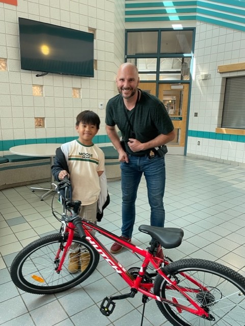 One of our lucky students were presented with a brand new bike from the bike rodeo/bike safety day.
