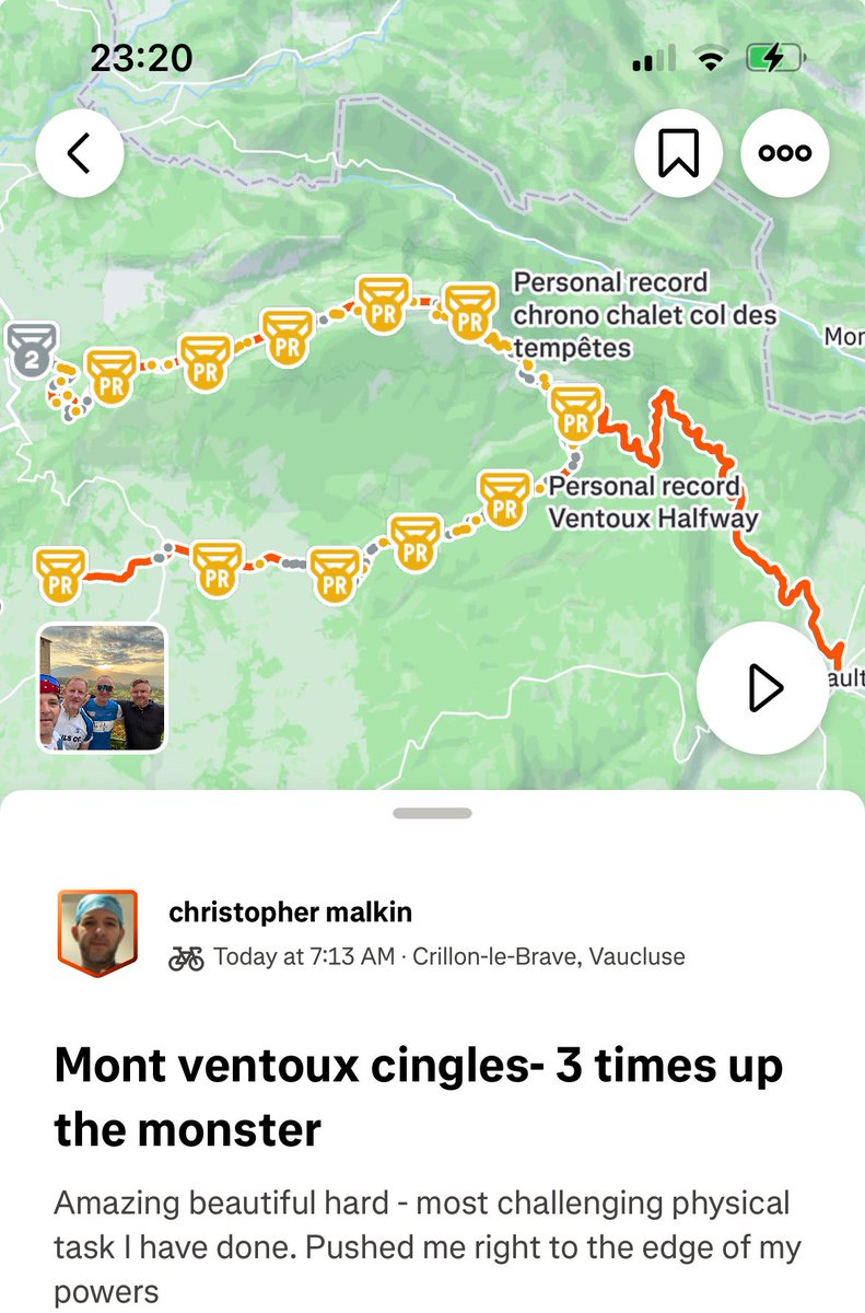 chris_malkin4's tweet image. Always wanted to do a big climb in the mountains - this was epic 3 times up the giant of Provence and I was at the end of my powers, what an amazing day thanks to my friends -j m a for keeping me going long after when I wanted to give up