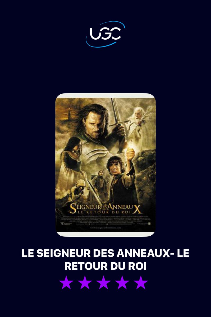 sakels's tweet image. Je viens de noter le film LE SEIGNEUR DES ANNEAUX- LE RETOUR DU ROI avec une note de 5 étoiles. Tu peux en savoir plus sur le film ici : ugc.fr/film_5290.html