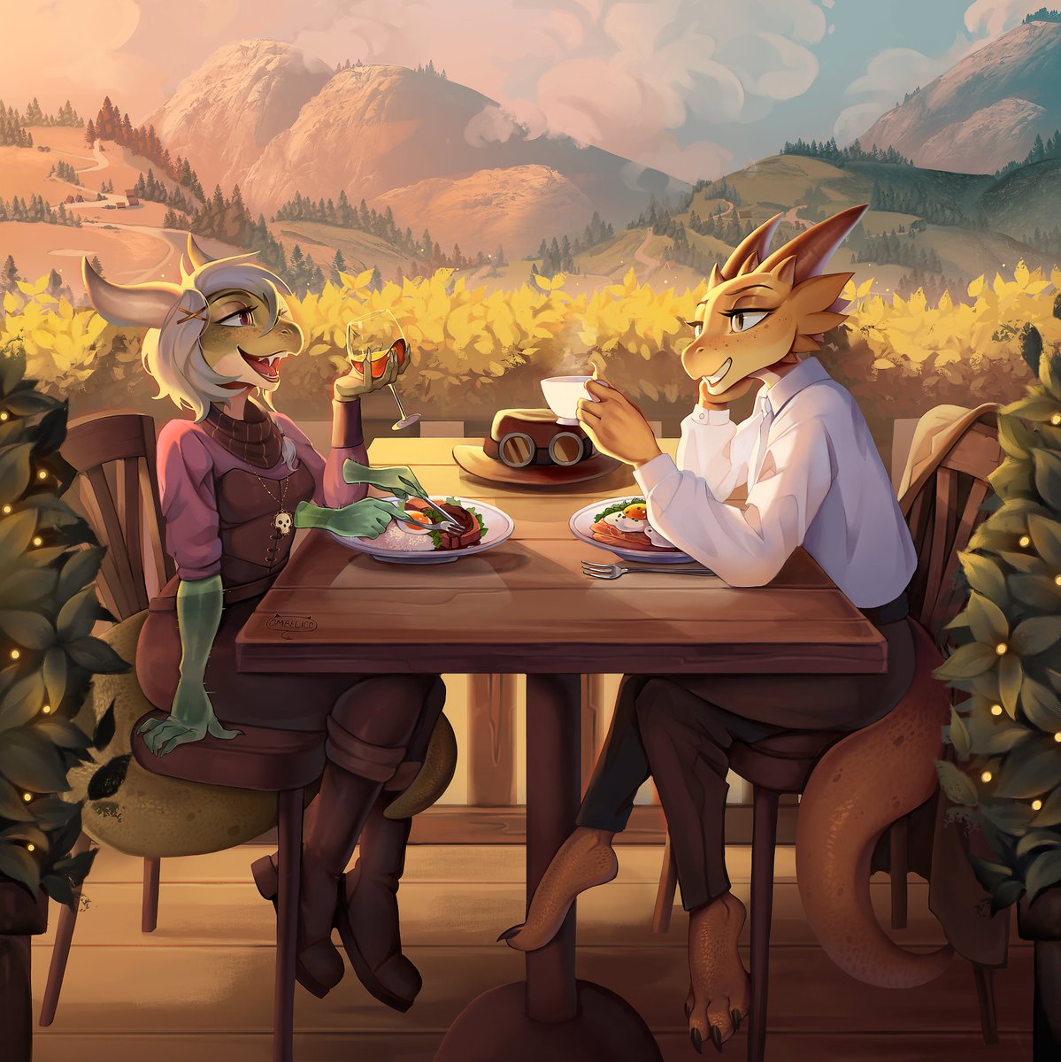Sunset dinner in the mountains, what could be more beautiful?
Commission for <a href="/Dr_arielpro/">Dr.arielpro</a> <a href="/IamHeks/">Olivia</a>
